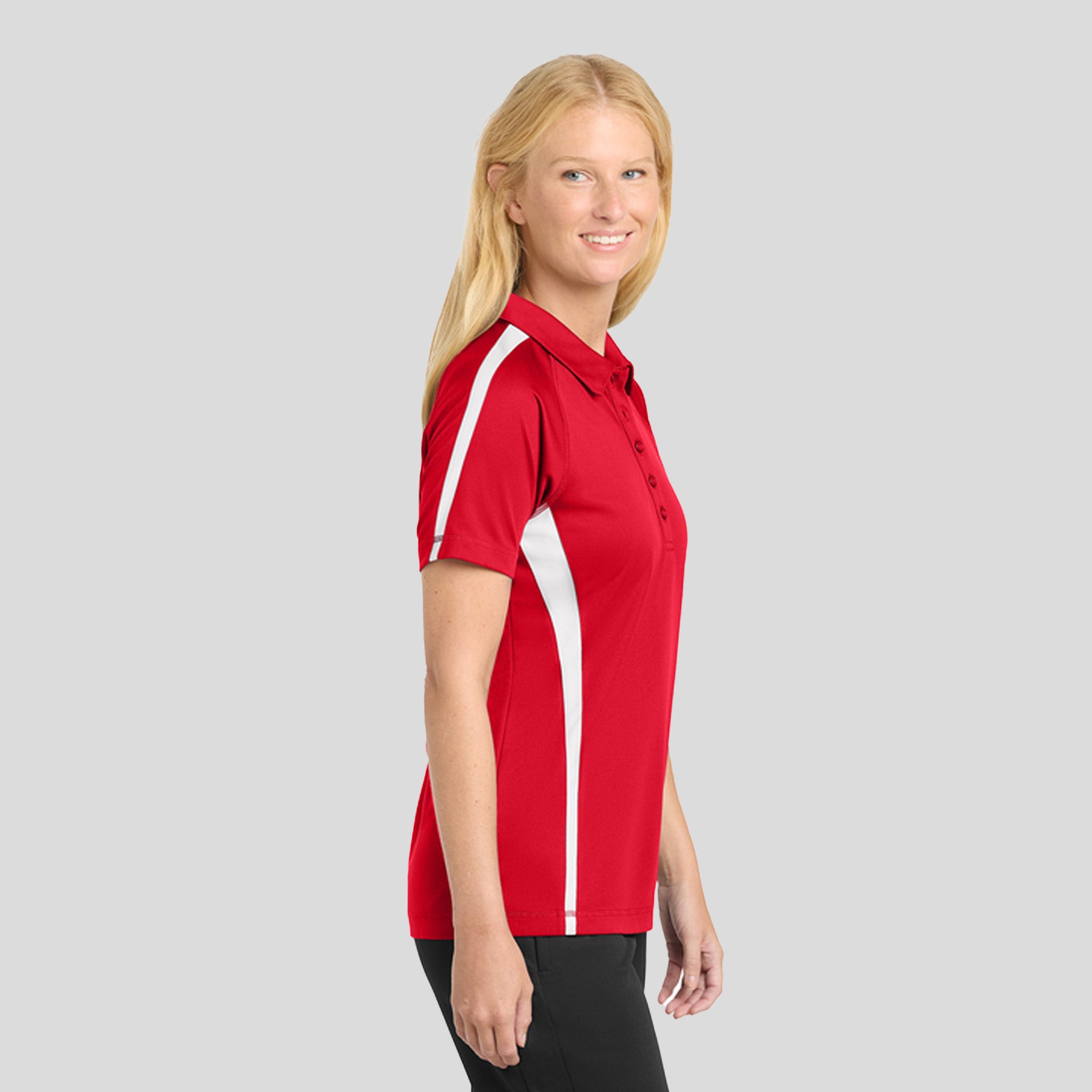 Women's PosiChargeยฎ Micro-Mesh Colorblock Polo | Red/White