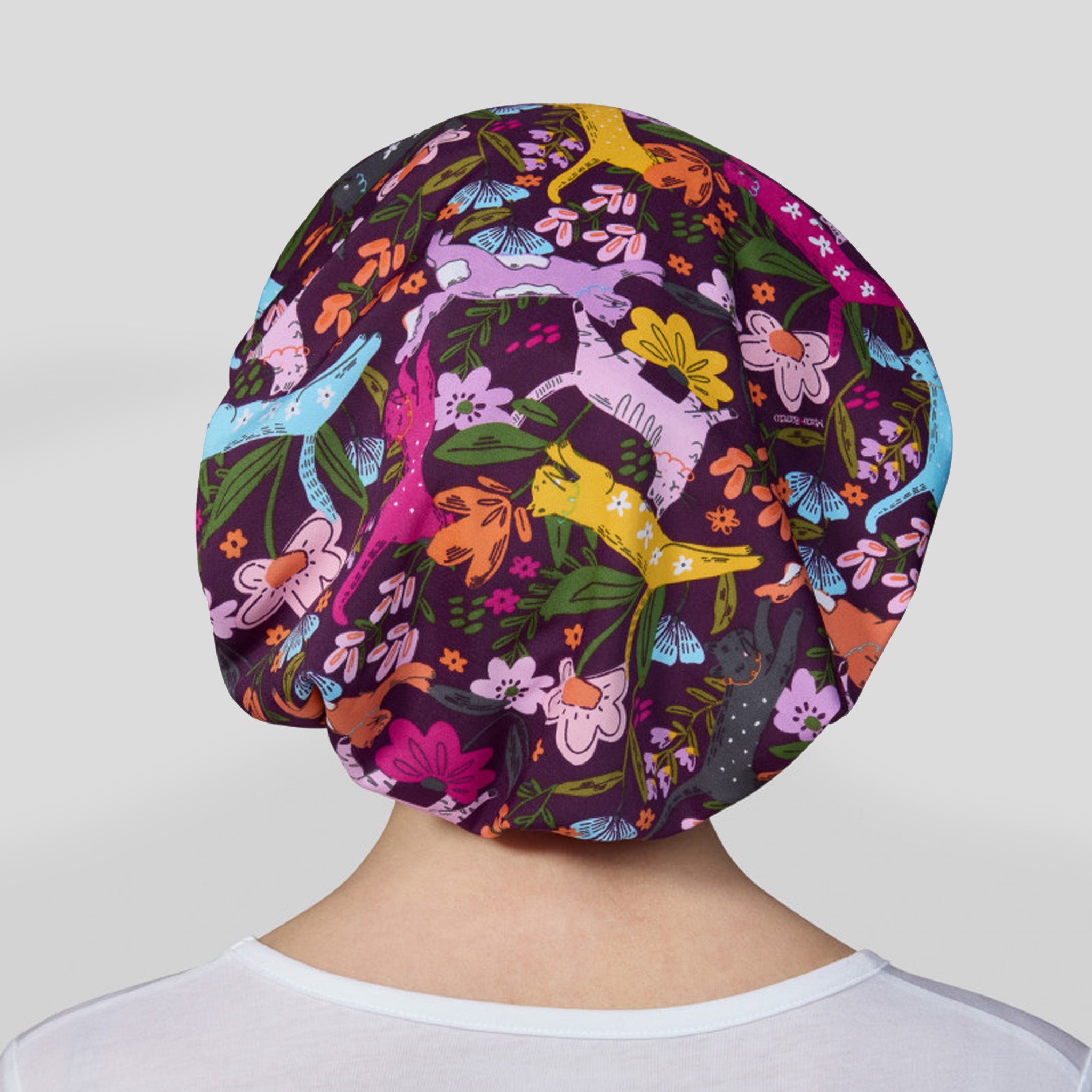 Floral Kitties Bouffant Cap