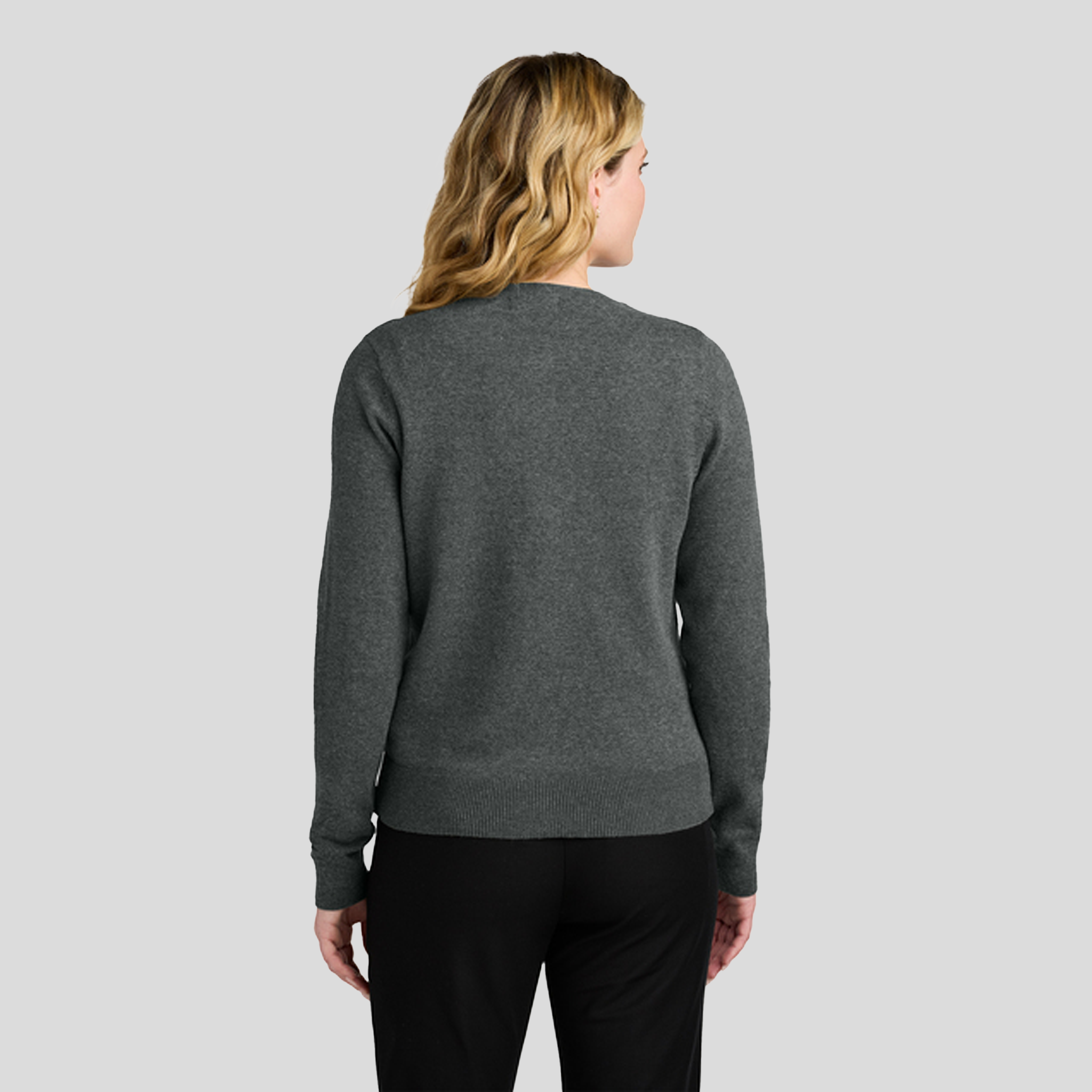 Women’s Easy Care Crewneck Cardigan Sweater | Charcoal Heather