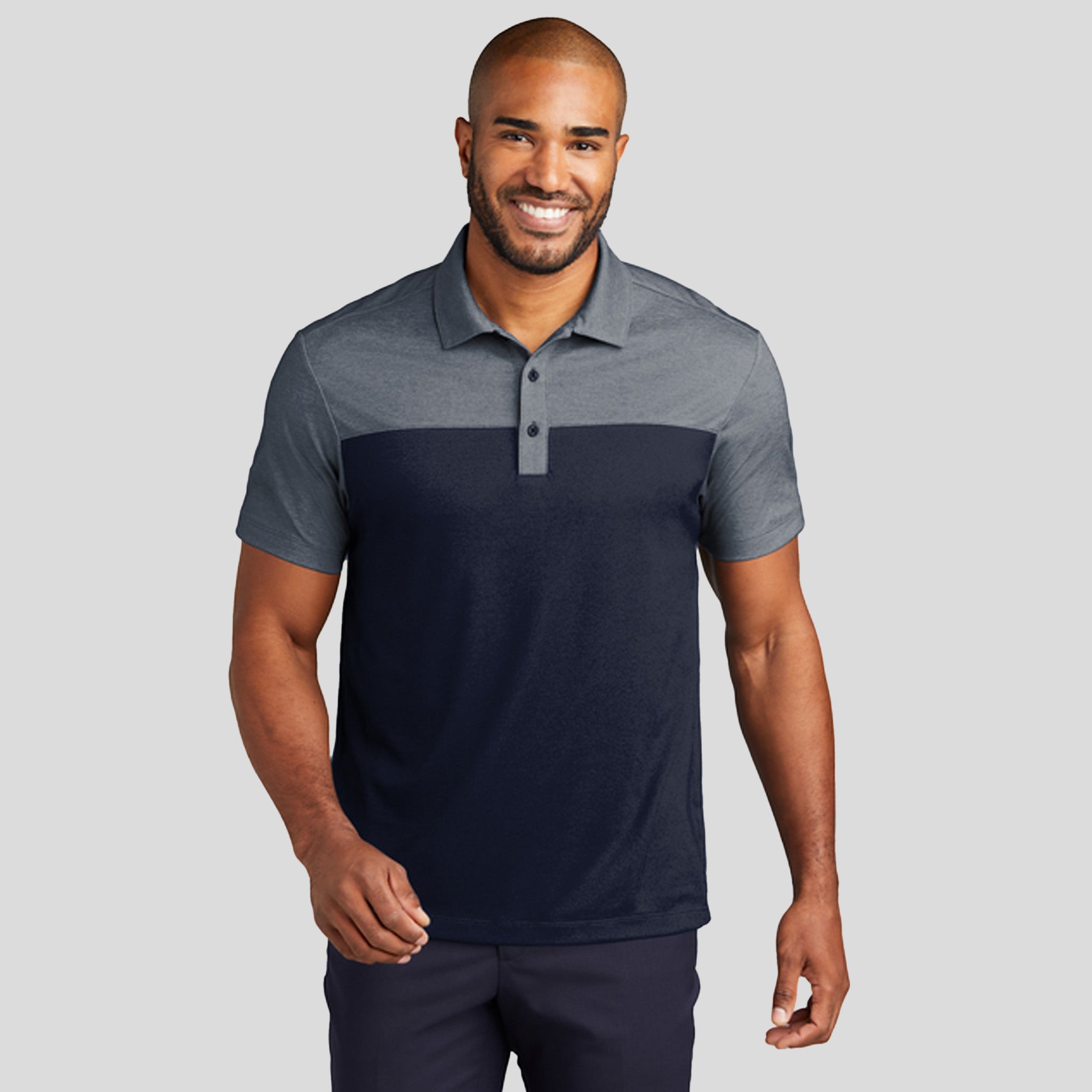 Fine Pique Blend Blocked Polo | River Blue Navy/River Blue Navy Heather