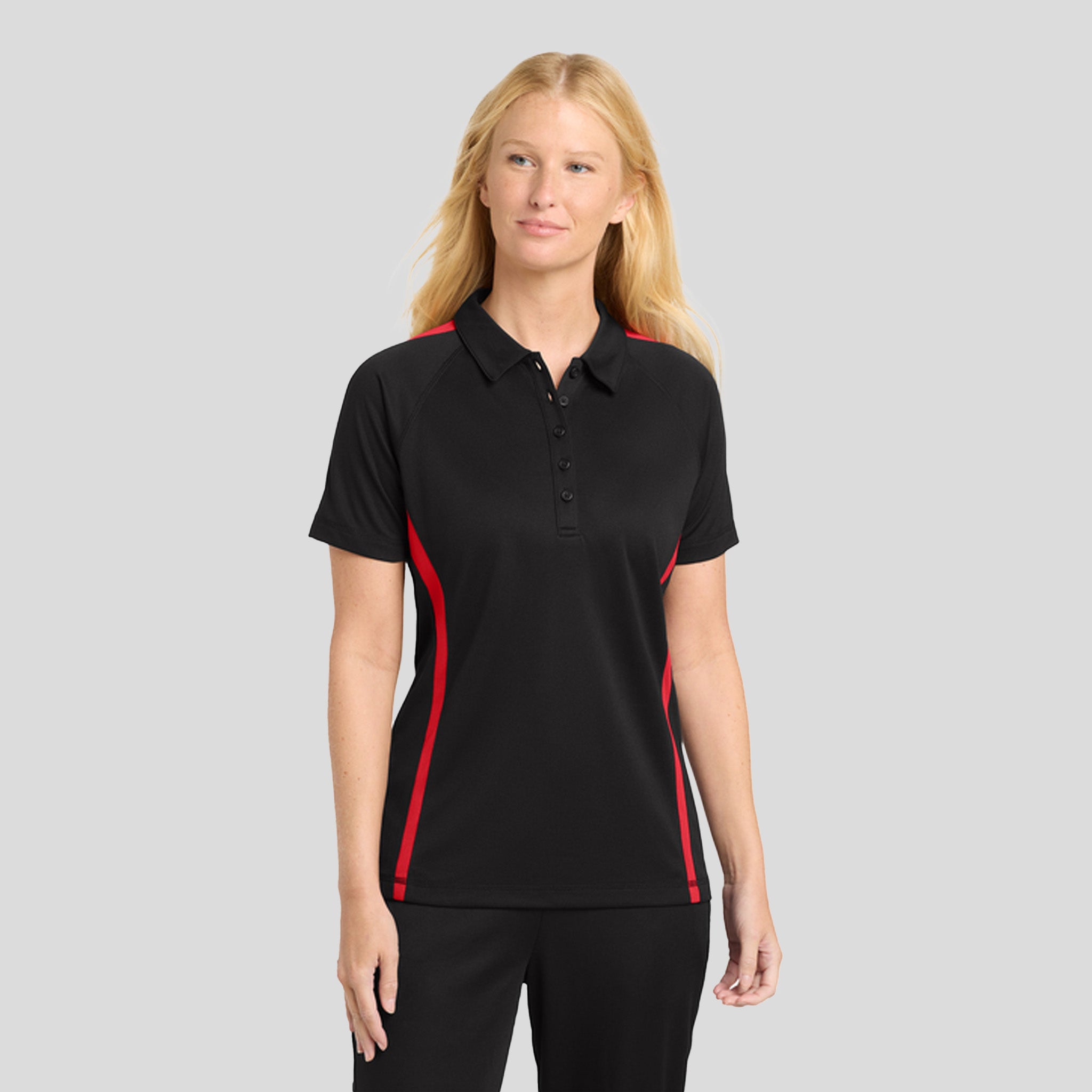 Women's PosiCharge® Micro-Mesh Colorblock Polo | Black/Red